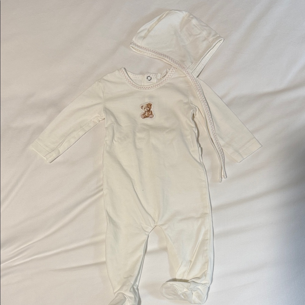 Cream Baby One Piece with Hat